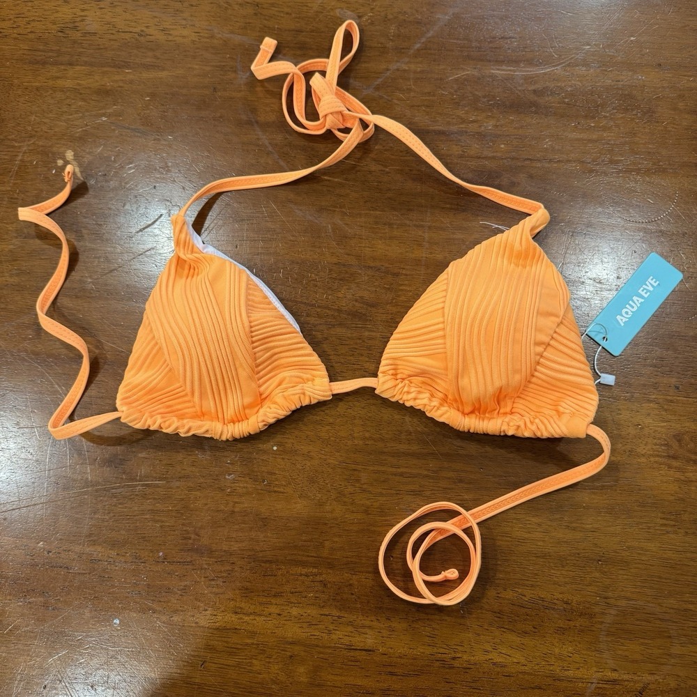 Aqua Eve Bright Orange Triangle Bikini Top Size S New With Tags